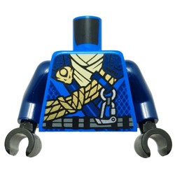 Torso, Ninja Robes, Dark Blue Trim, Silver Belt, Olive Green Rope, Yellowish Green Sash print, Dark Blue Arms, Black Hands