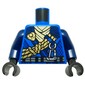 Torso, Ninja Robes, Dark Blue Trim, Silver Belt, Olive Green Rope, Yellowish Green Sash print, Dark Blue Arms, Black Hands