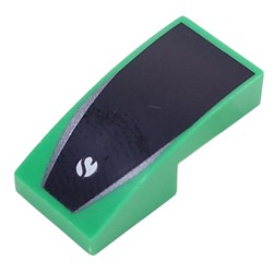 LEGO part 11477pr0037 Slope Curved 2 x 1 No Studs with Sauber Logo on Black Background print in Bright Green