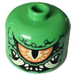 BigFig Head Mutation Monster, Orange/Bright Light Yellow Cyclops Eye, Dark Green Markings, Tan Fangs, Teeth print