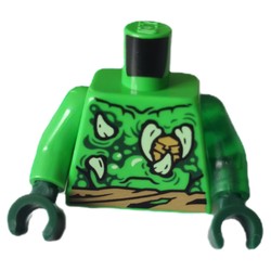 Torso, Odd Arms, Tan Fangs/Claws, Dark Green Shapes, Dark Tan Sash print, Left Trans-Green Arm, Right Bright Green Arm, Dark Green Hands