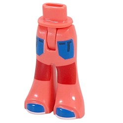 LEGO part 101117c01pr0016 Minidoll Hips and Wide Pants with Blue Pockets, Shoes, Red Knee Panels print in Vibrant Coral/ Coral