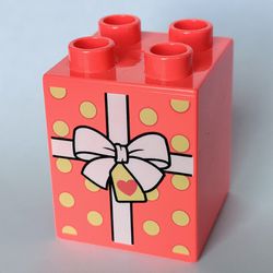 LEGO PART 31110pr0158 Duplo Brick 2 x 2 x 2 with Ribbon and Gift Tag ...
