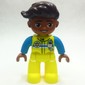 Duplo Figure with Short Hair Dark Brown, with Vibrant Yellow EMT Suit print