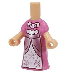 LEGO part 65203pr0022 Microdoll Body Long Dress Dark Pink with Metal Pink Front, White Bottom, Snow Flakes, Shell print in Warm Tan