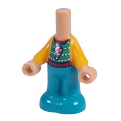 LEGO part 65224pr0001 Microdoll Body Pants Dark Turquoise with Orange/Green Christmas Sweater, Candy Cane, Warm Tan Hands print in Warm Tan