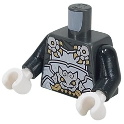 LEGO part 973c03h27pr0001 Torso, Black Arms, White Hands with print in Titanium Metallic / Pearl Titanium