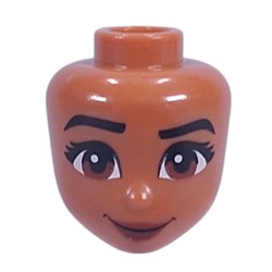 LEGO part 92198pr9941 Minidoll Head, Big Eyes, Black Eyebrows, Brown Eyes, Dark Lips, Open Mouth in Sienna Brown