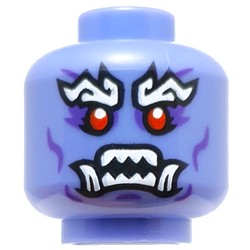 Minifig Head Oni General, Thick White Eyebrows, Red Eyes, Sharp Teeth, Fangs, Dark Purple Markings