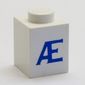 Brick 1 x 1 with Blue Danish 'AE' Print (Serif Font)