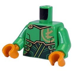 LEGO part 973c06h21pr0001 Torso, Gold Asian Symbol, Gold/Dark Green Armor print, Bright Green Arms, Pearl Gold Hands in Bright Green