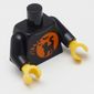 Torso Halloween Shirt with Orange Circle, Black Cat, Bats Print, Black Arms, Yellow Hands