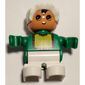 Duplo Figure, Early Child, with Bonnet White, and White Legs, Yellow Bib with Red Lace Print