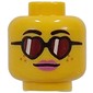Minifig Head, Bright Pink Lips, Open Mouth Smile / Heart-Shaped Glasses, Red Lenses