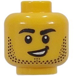 LEGO part 28621pr0072 Minifig Head Goalkeeper, Stubbled Beard, Open Mouth Screaming / Lopsided Smile in Bright Yellow/ Yellow