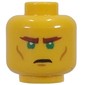 Minifig Head Mysterious Ronin, Dark Orange Eyebrows, Cheek Lines, Green Eyes, Stern / Confused