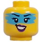 Minifig Head Zoey, Dark Azure Face Paint, Dark Purple Lips, Lopsided Open Mouth Smile/Lopsided Grinn