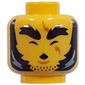 Minifig Head, Thick Black Eyebrows, Sideburns, Stubbled Beard, Scar Across Eye, Mean Stare, Crooked Mouth with Fang / Closed Eyes, Whistling