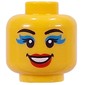 Minifig Head Black Eyebrows, Dark Turquoise Eyeshadow, Red Lips, Open Mouth Smile / Scream