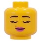 Minifig Head Black Eyebrows, Eyelashes, Dark Pink Lips, Beauty Marks, Smirk / Closed Eyes