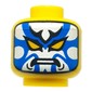 Minifig Head Kabuki Harumi, White/Blue Face, Angry / Reed Face, Crooked Smile