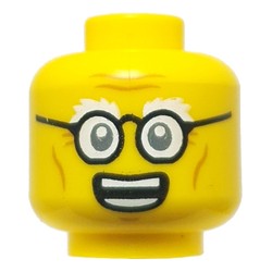 LEGO part 28621pr9509 Minifig Head Dr. Julien with print in Bright Yellow/ Yellow