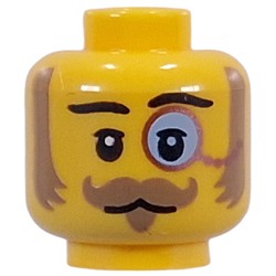 LEGO part 28621pr9772 Minifig Head Nougat Sideburns, Curled Mustache, Goatee, Copper Monocle in Bright Yellow/ Yellow