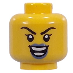 LEGO part 28621pr9777 Minifig Head Sand Blue Lips, Open Mouth Smile / Open Mouth Threatening Roar in Bright Yellow/ Yellow