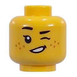 LEGO part 28621pr9779 Minifig Head Freckles, Open Mouth Smile / Wink in Bright Yellow/ Yellow