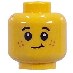 LEGO part 28621pr9782 Minifig Head Kid, Freckles, Open Mouth Laughing, Cheeky Smirk in Bright Yellow/ Yellow