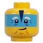 Minifig Head Mrs. Castillo, Medium Azure Mask, White Eyebrows, Wrinkles, Closed Mouth Smile/Open Mouth Smile, Close Eyes