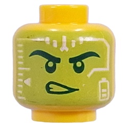 LEGO part 28621pr9972 Minifig Head Lime Heads-Up Display (HUD), Determined Look/Clear Face Smirk in Bright Yellow/ Yellow