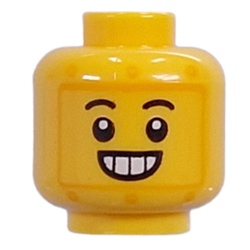 LEGO part 28621pr9976 Minifig Head, Glued on Face with Big Smile Grin / Lime Alien on Black Screen print in Bright Yellow/ Yellow