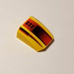 Slope Curved 2 x 2 with Lip, No Studs with Black Dots and Scoop on Red Print
