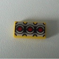Tile 1 x 2 with Red Circles and Silver / Black Print