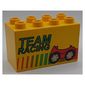 Duplo Brick 2 x 4 x 2 with 'TEAM RACING', Stripes and Red Car Print