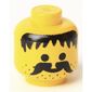 Minifig Head, Moustache, Stubble and Messy Hair Black Print [Solid Stud]