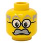 Minifig Head Infomaniac, Moustache Large Gray, Gray Eyebrows, and Large Glasses Print [Blocked Open Stud]