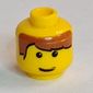 Minifig Head, Brown Bangs Parted on Right, White Pupils and Smile Print