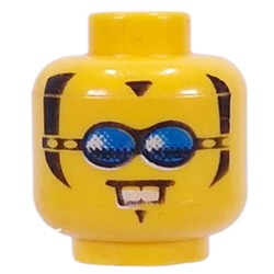 Minifig Head, Blue Glasses, 2 White Teeth and Sideburns Print [Blocked Open Stud]