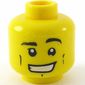 Minifig Head Male Black Eyebrows, Vertical Cheek Lines, Chin Dimple and Wide Grin Print [Hollow Stud]