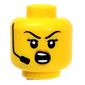 Minifig Head Headset Crooked Smile/Angry Shout print