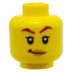 Minifig Head Skylor, Dark Red Eyebrows, Peach Lips Smile / Angry with White Face Paint Print