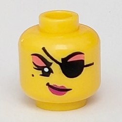 Minifig Head, Pink Eye Shadow, Freckle, Black Eye Patch print [Hollow Stud]