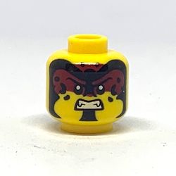 Minifig Head, Dark Red Facepaint, Black Sports, Smile / Angry Showing Teeth Print