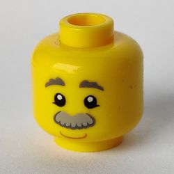 Minifig Head, Dark Bluish Gray Eyebrows, Light Bluish Gray Moustache, Smile / Red Tongue Sticking Out Print