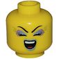 Minifig Head, Pink and Light Blue Eye Shadow, Light Blue Lips, Smile, Open Eyes / Closed Eyes Print