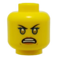 Minifig Head Nya, Eyebrows, Dark Orange Lips / Blue Rimmed Eyes, Gold Pupils, Angry Print