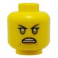 Minifig Head Nya, Eyebrows, Dark Orange Lips / Blue Rimmed Eyes, Gold Pupils, Angry Print