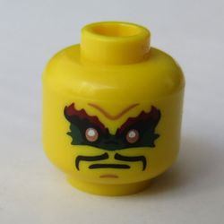 Minifig Head Krux (Acronix), Gray Eyebrows, Green Eye Paint, Grimace / Gray Eyebrows and Moustache, Round Glasses Print